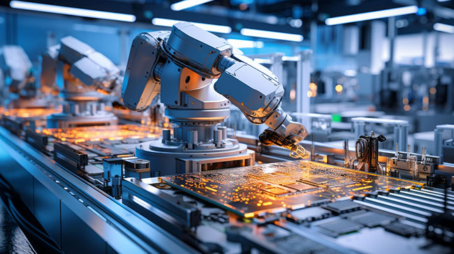 Ein moderner Fertigungsroboter in einer Industrieanlage